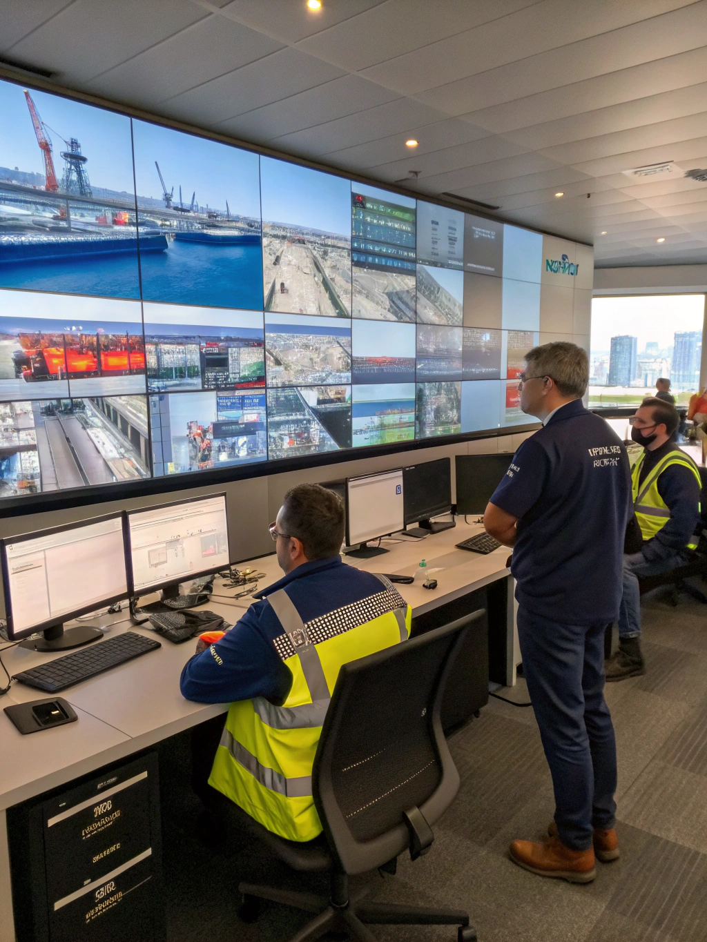 Movex Logistics operations management team reviewing telemetry data and route maps