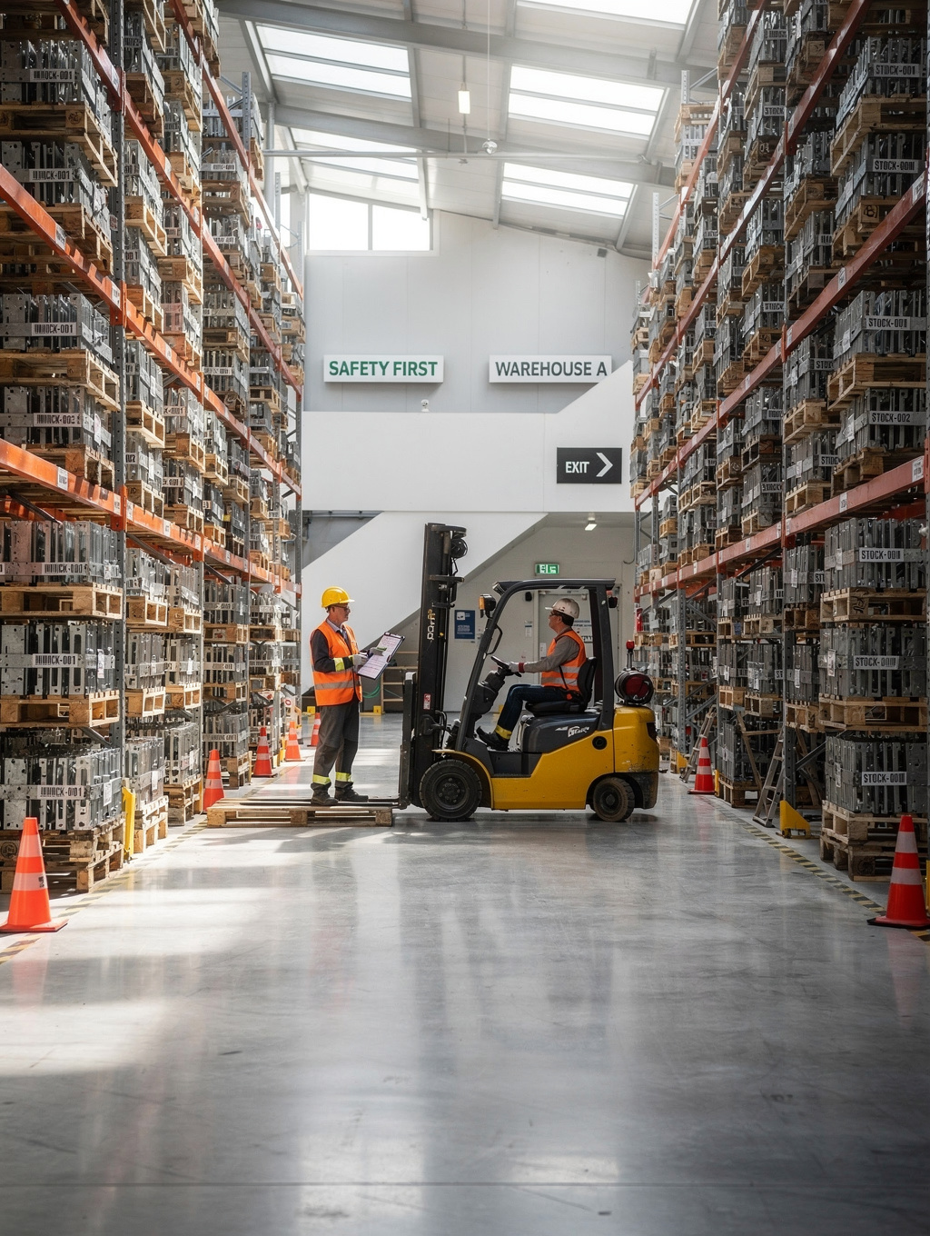 Movex freight specialists inspecting export cargo pallets in distribution terminal